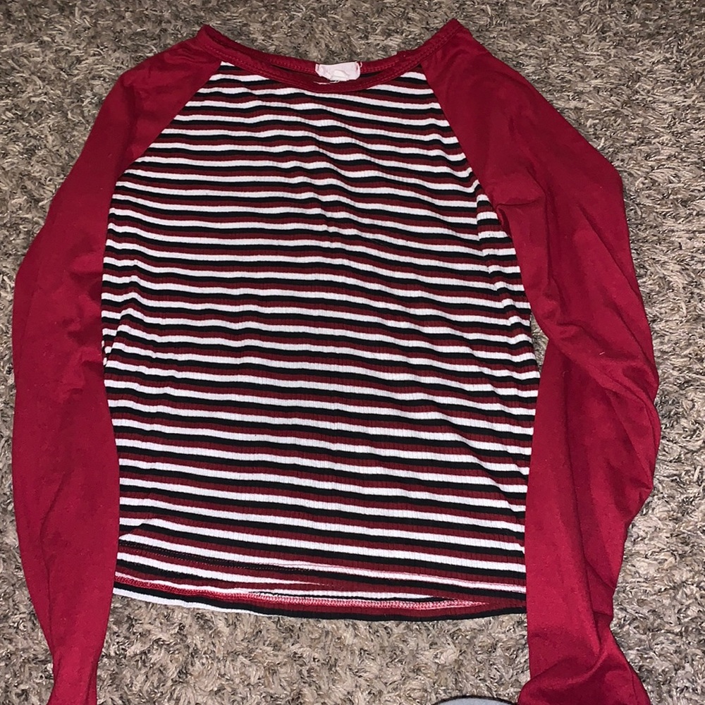 Red black and white long sleeve shirt